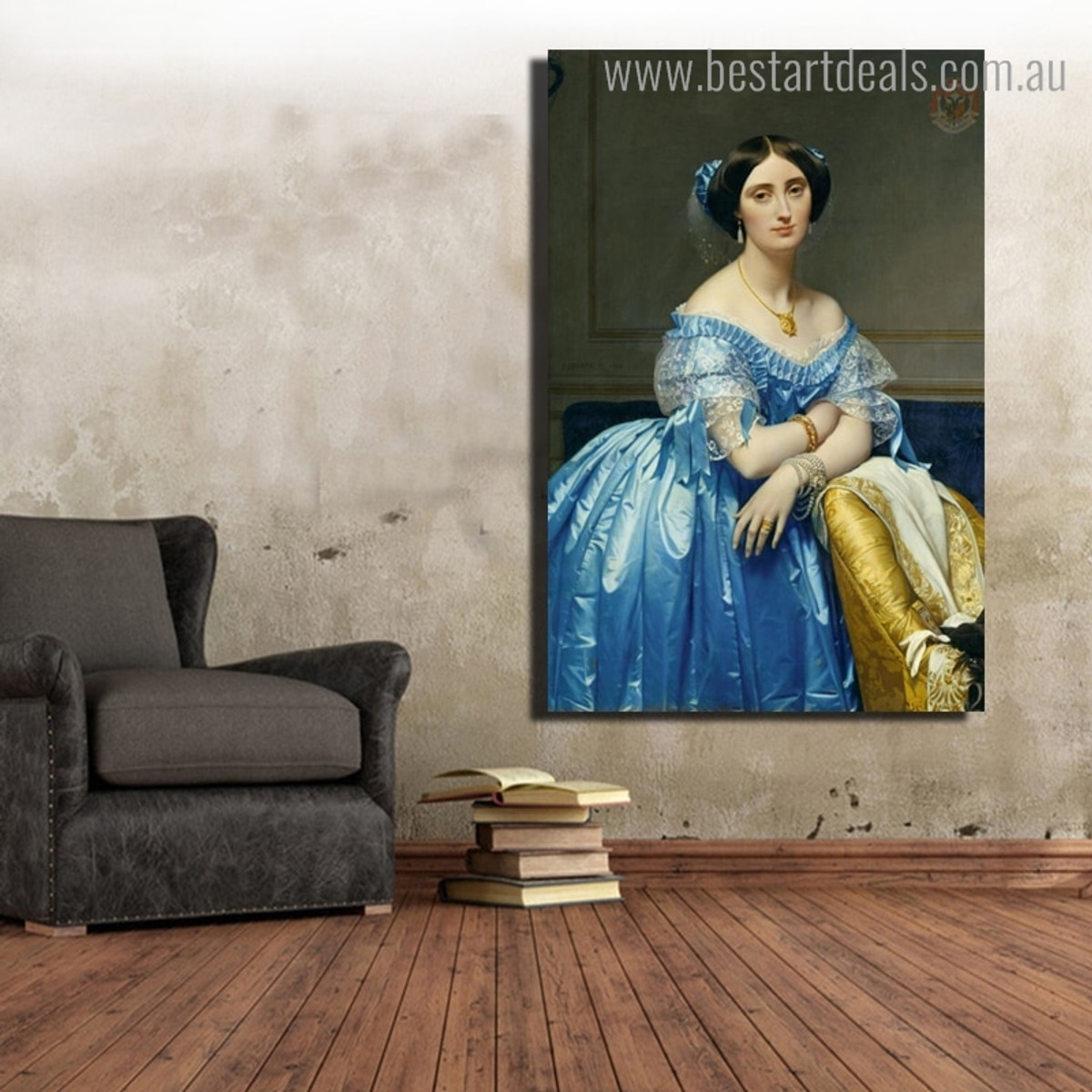 Princesse De Broglie Reproduction Figure Framed Painting Portrait Canvas Print for Room Wall Garnish