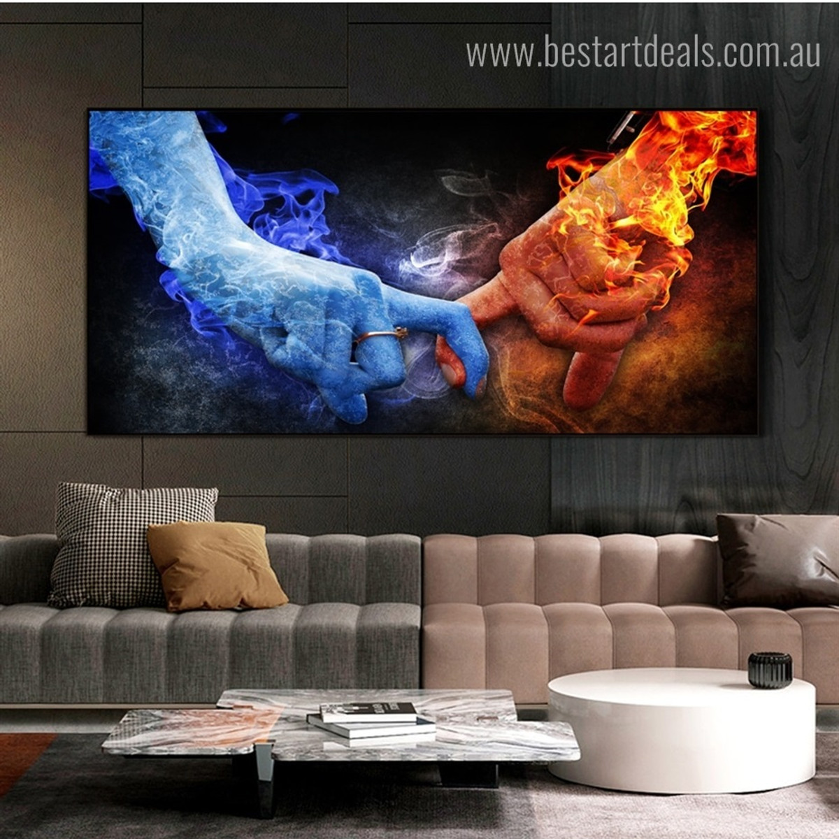 Ice Fire Abstract Modern Framed Portraiture Photo Canvas Print for Room Wall Garnish