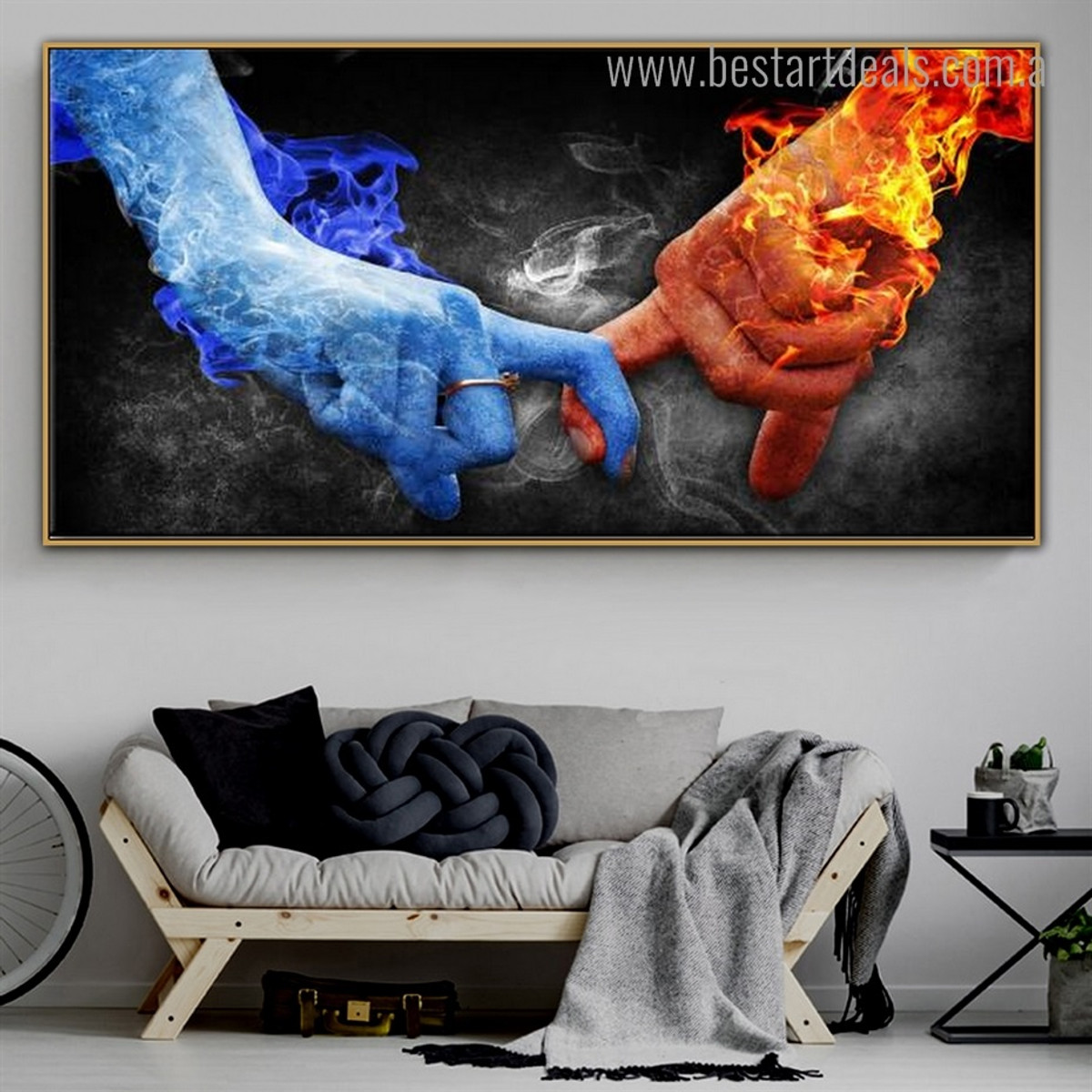 Ice Fire Love Abstract Modern Framed Portraiture Picture Canvas Print for Room Wall Tracery