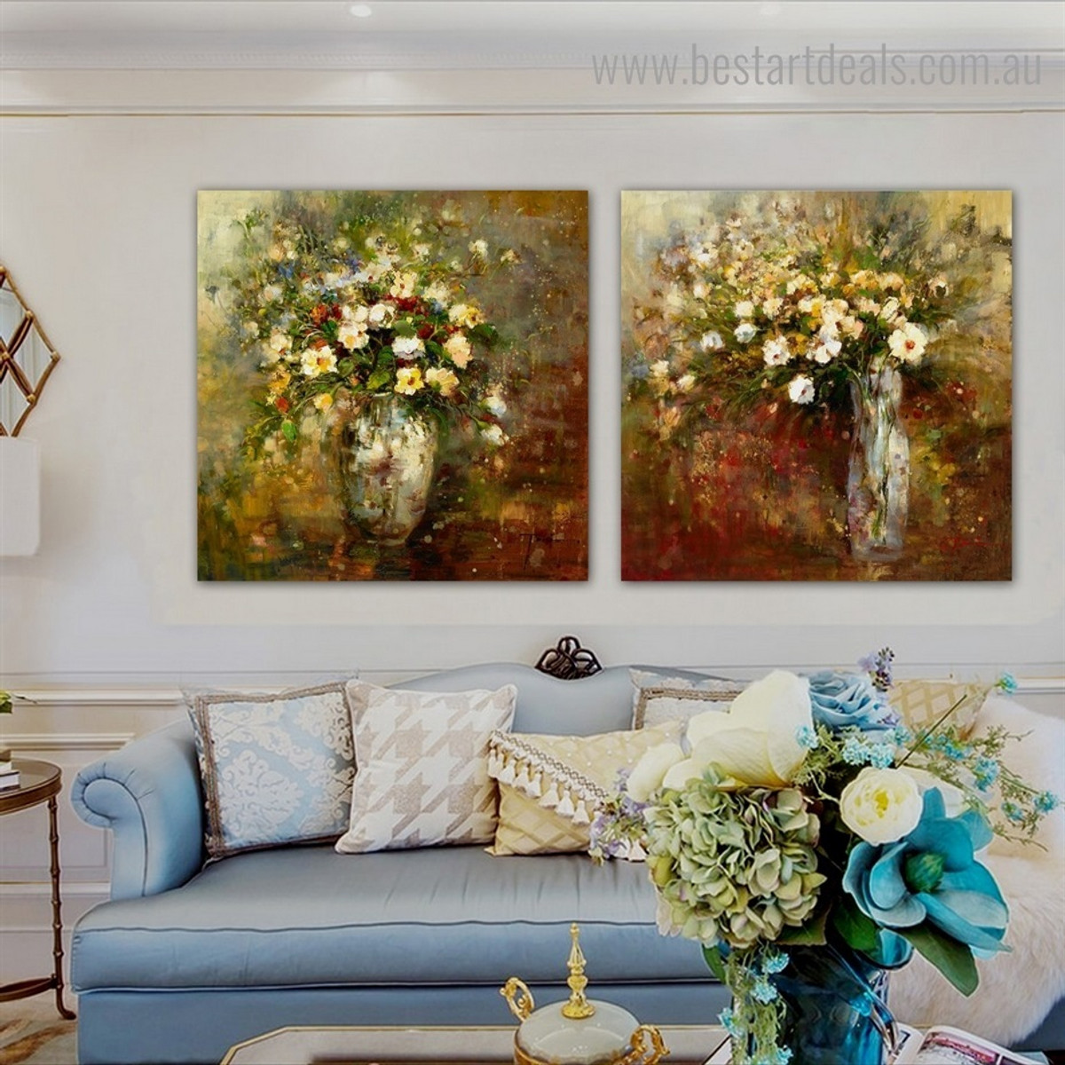 Coloured Flowerets Vase Botanical Framed Painting Image Canvas Print for Room Wall Garnish