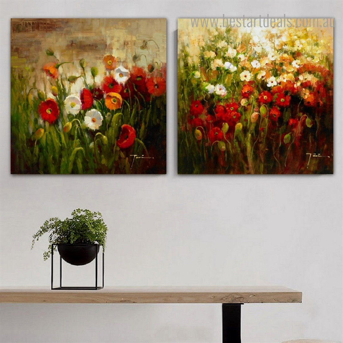 Chromatic Blossoms Garden Impressionist Botanical Framed Artwork Picture Canvas Print for Room Wall Ornament