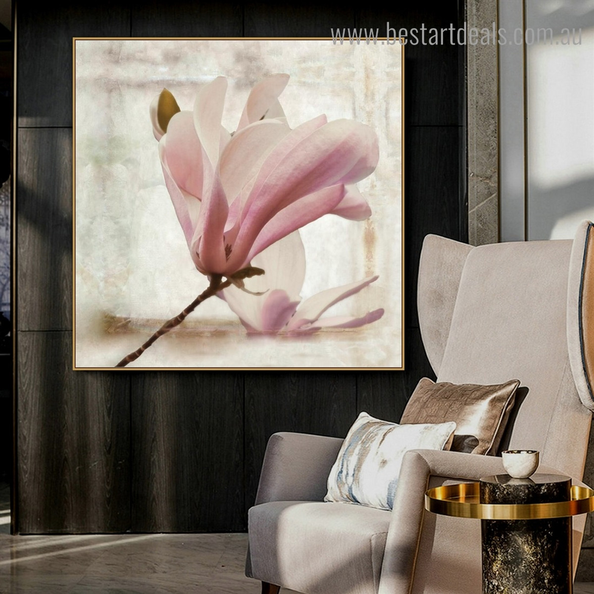 Chinese Magnolia Floral Modern Framed Painting Portrait Canvas Print for Room Wall Outfit