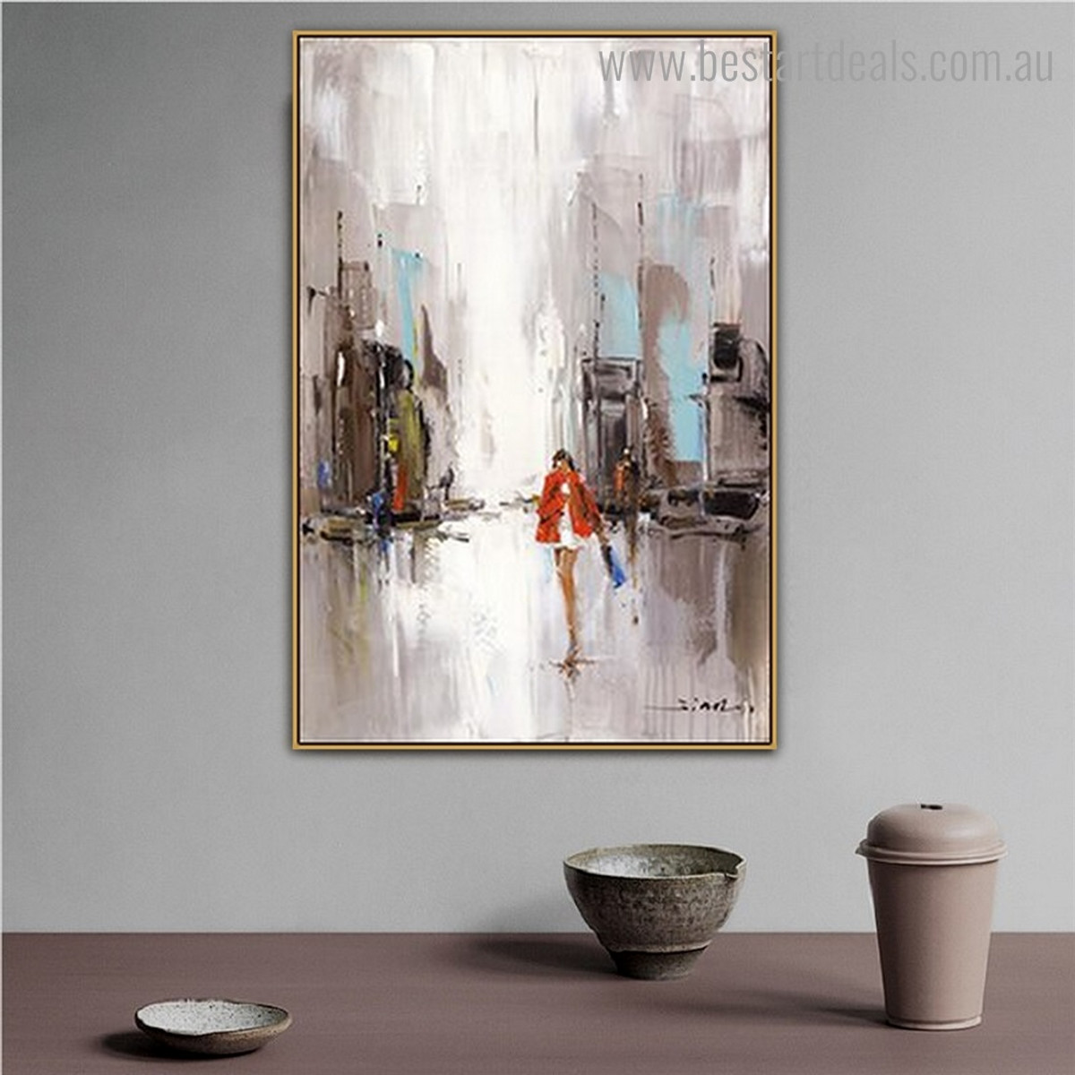 City Peoples Abstract Cityscape Framed Painting Photo Canvas Print for Room Wall Ornament