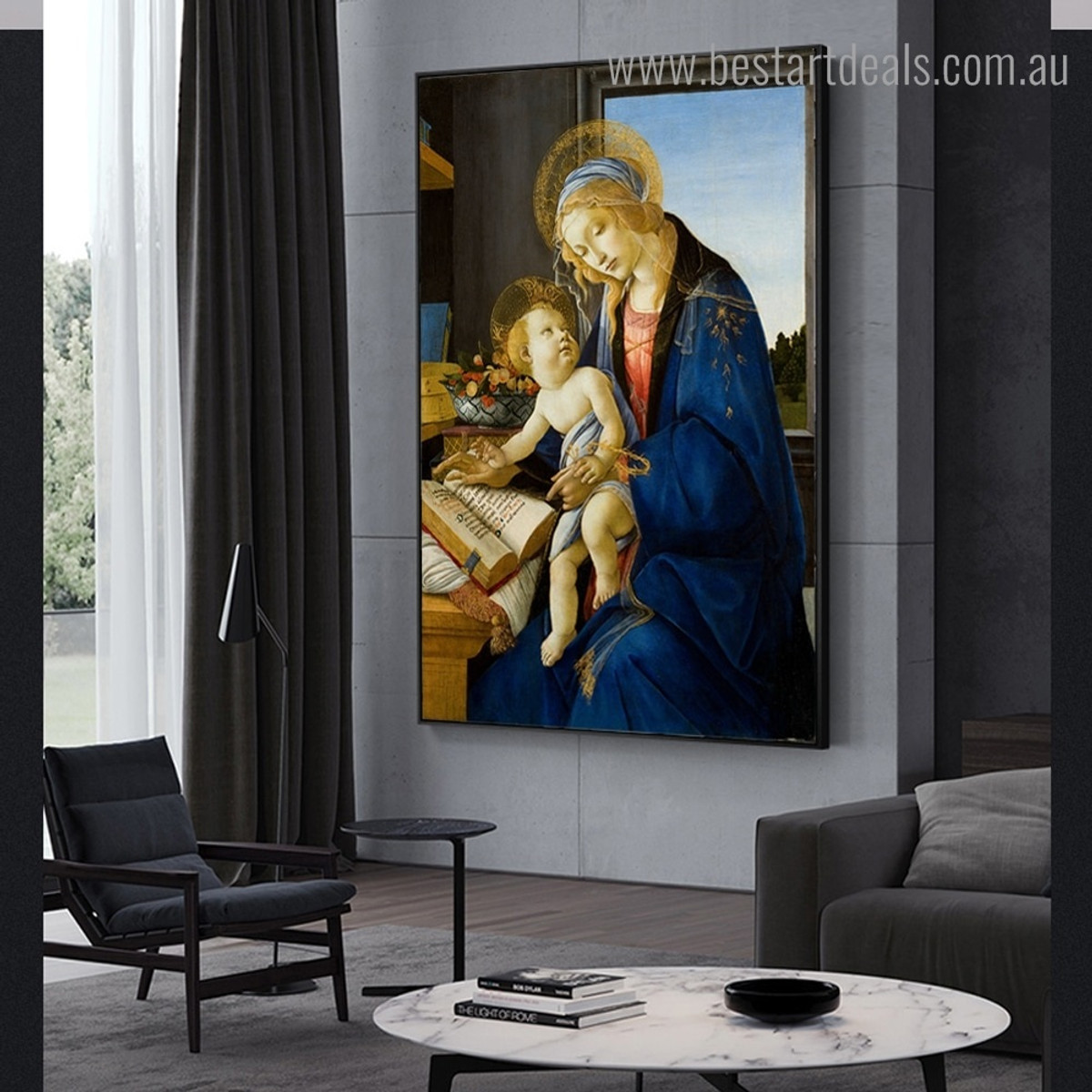 Madonna Book Sandro Botticelli Reproduction Framed Artwork Picture Canvas Print for Room Wall Getup