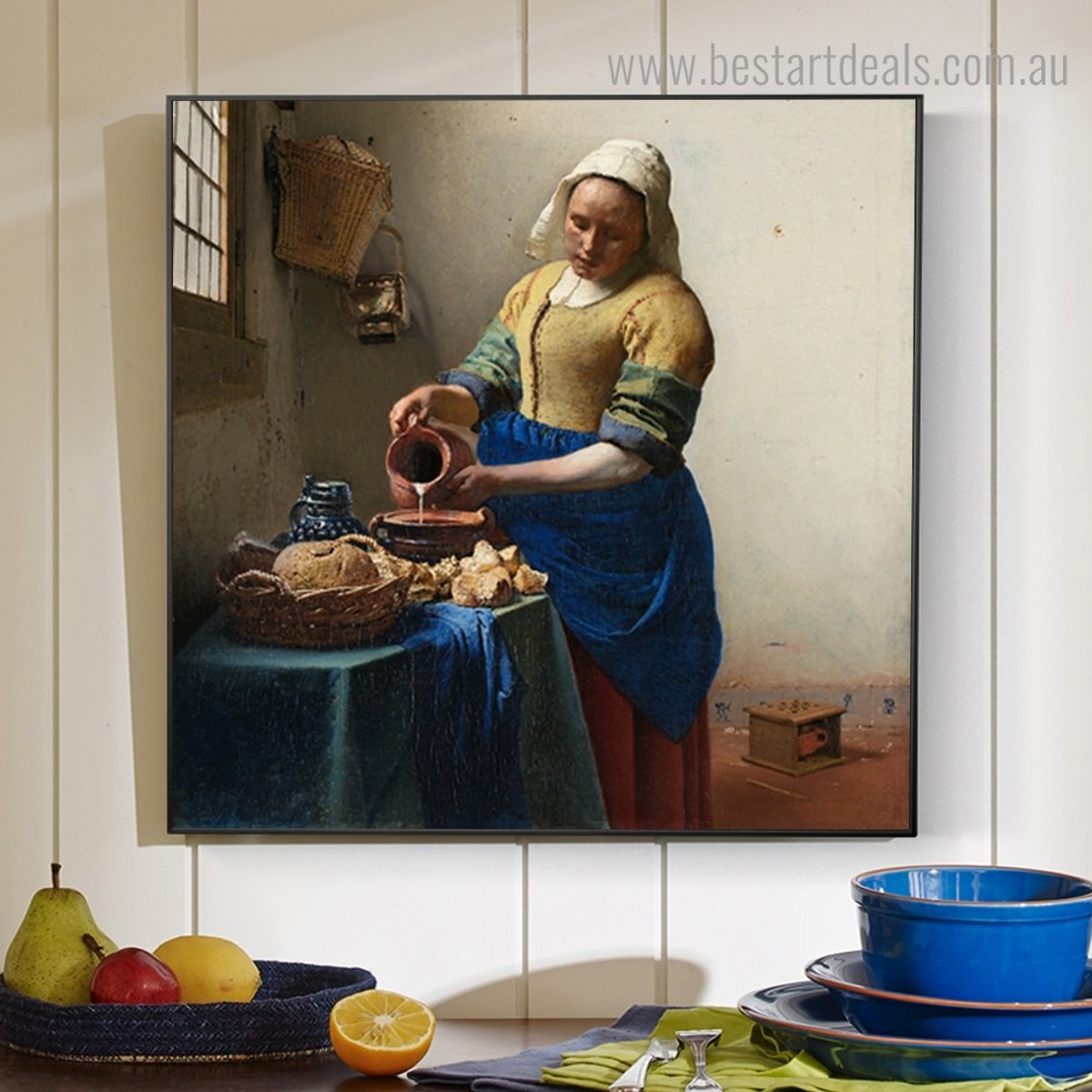 The Milkmaid II Johannes Vermeer Figure Framed Artwork Image Canvas Print for Room Wall Flourish