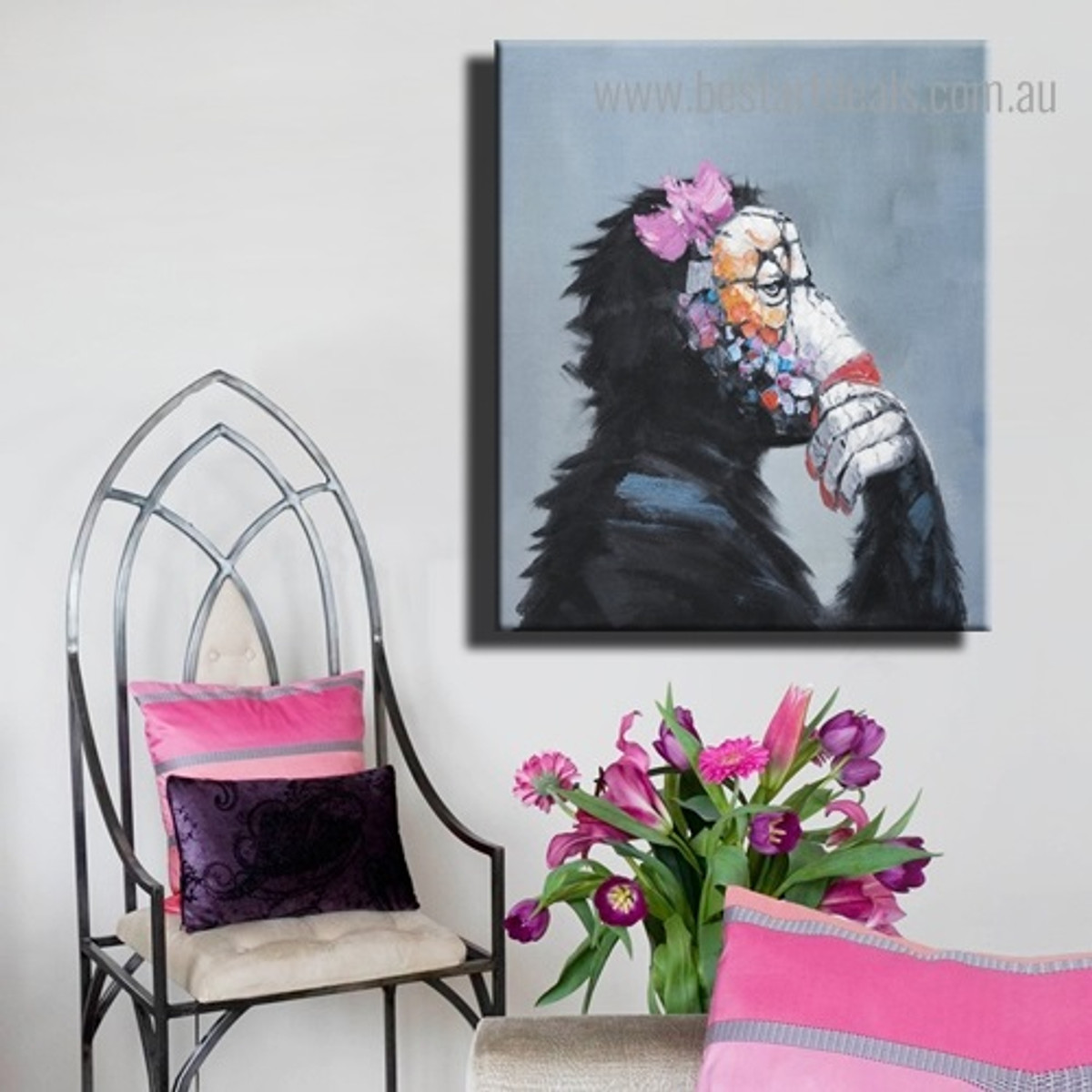 Cute Monkey Abstract Animal Framed Artwork Pic Canvas Print for Room Wall Outfit