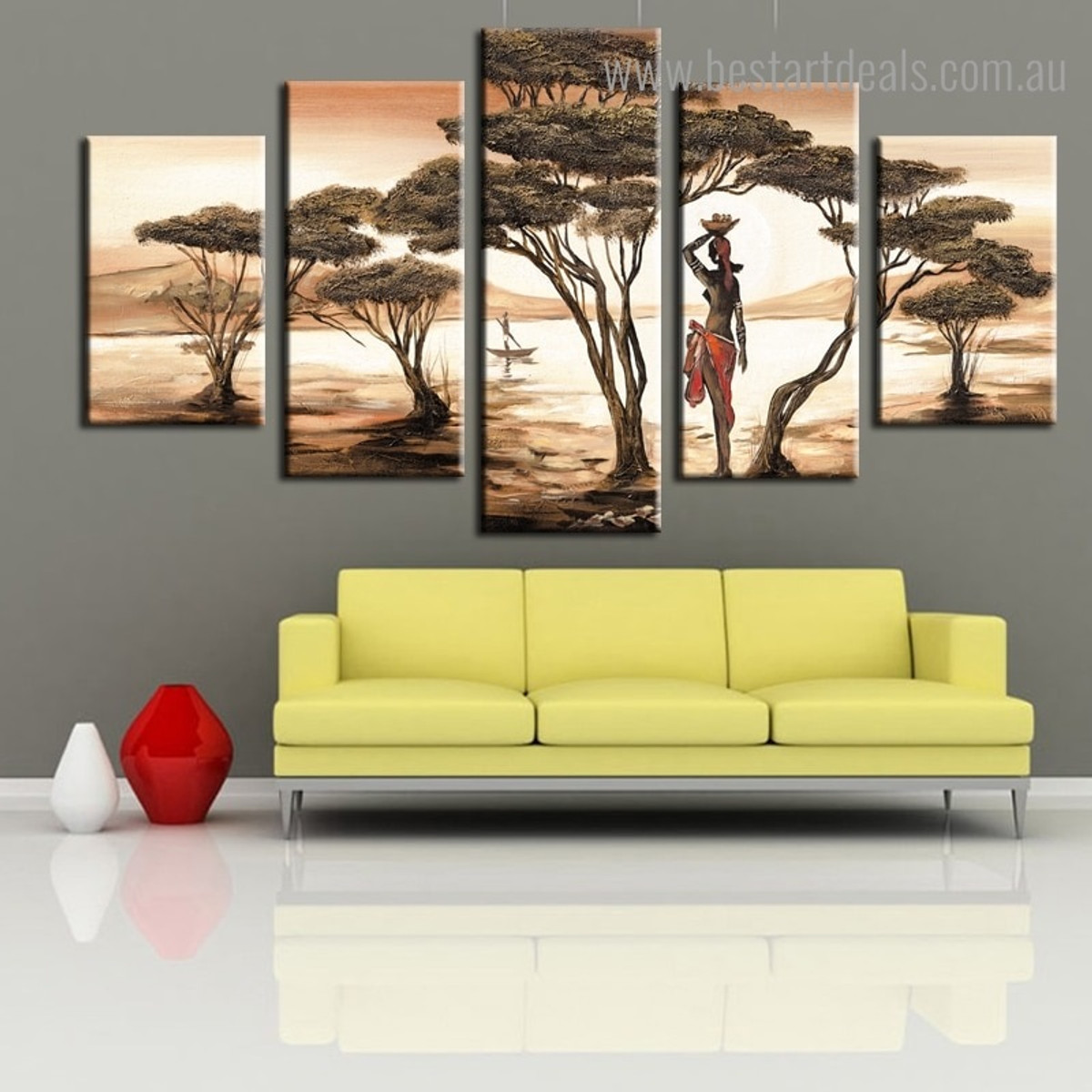 Villager Lady Abstract Landscape Framed Artwork Picture Canvas Print for Room Wall Garniture