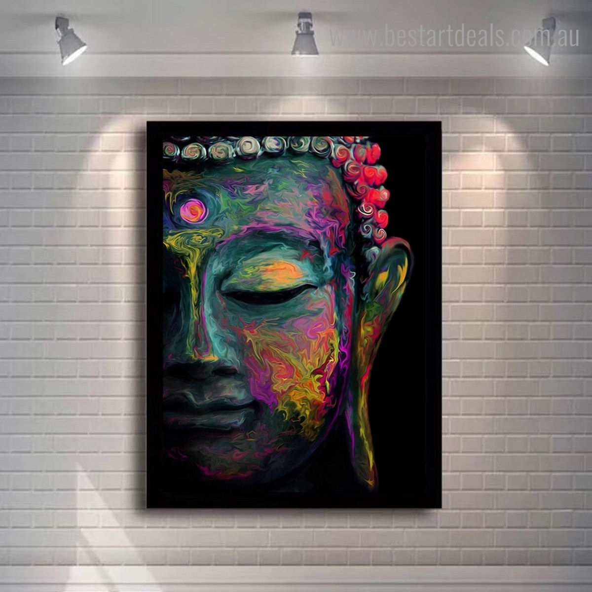 Buddha Idol Religious Framed Painting Picture Canvas Print for Room Wall Ornament