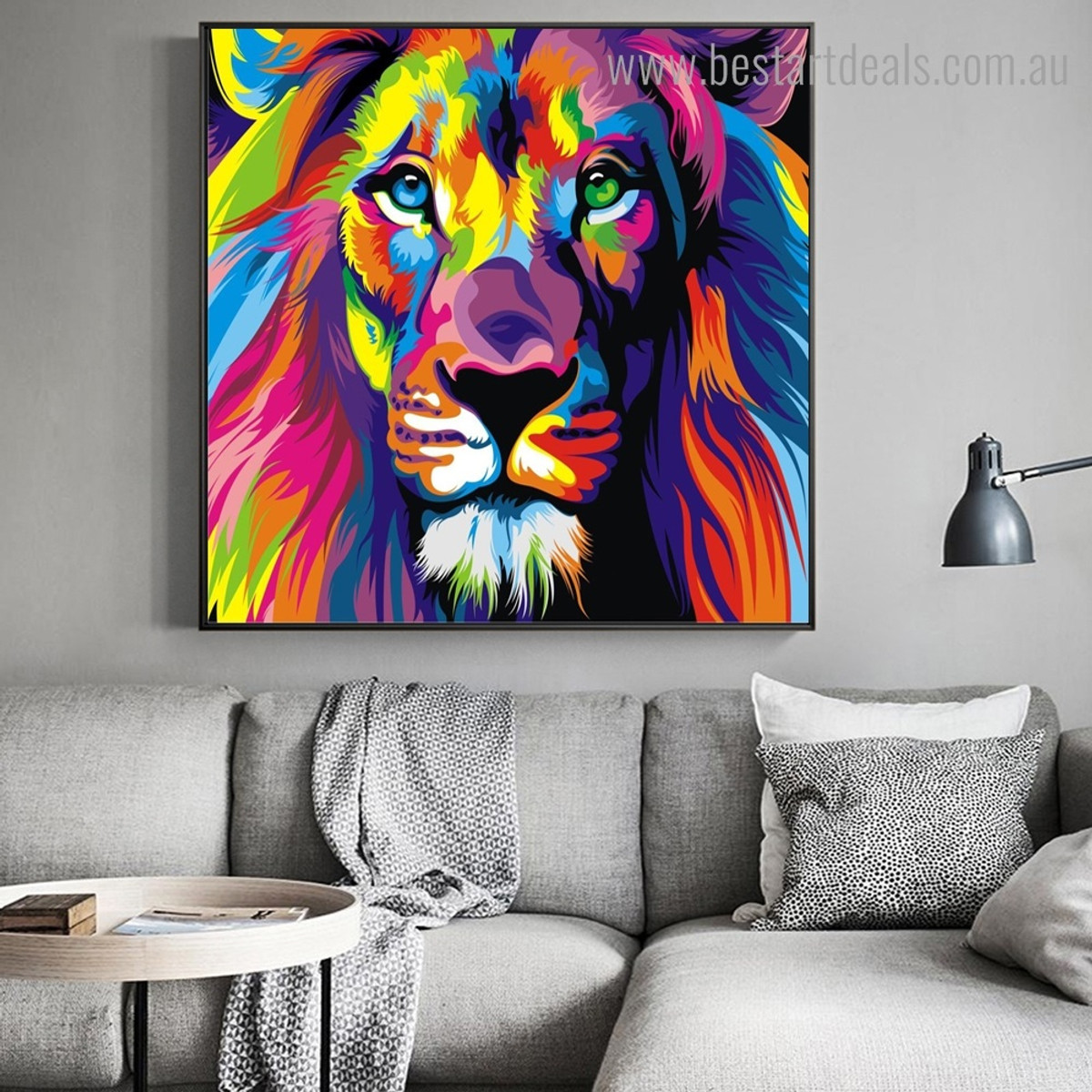 Particoloured Lion Animal Watercolor Framed Artwork Picture Canvas Print for Room Wall Garniture