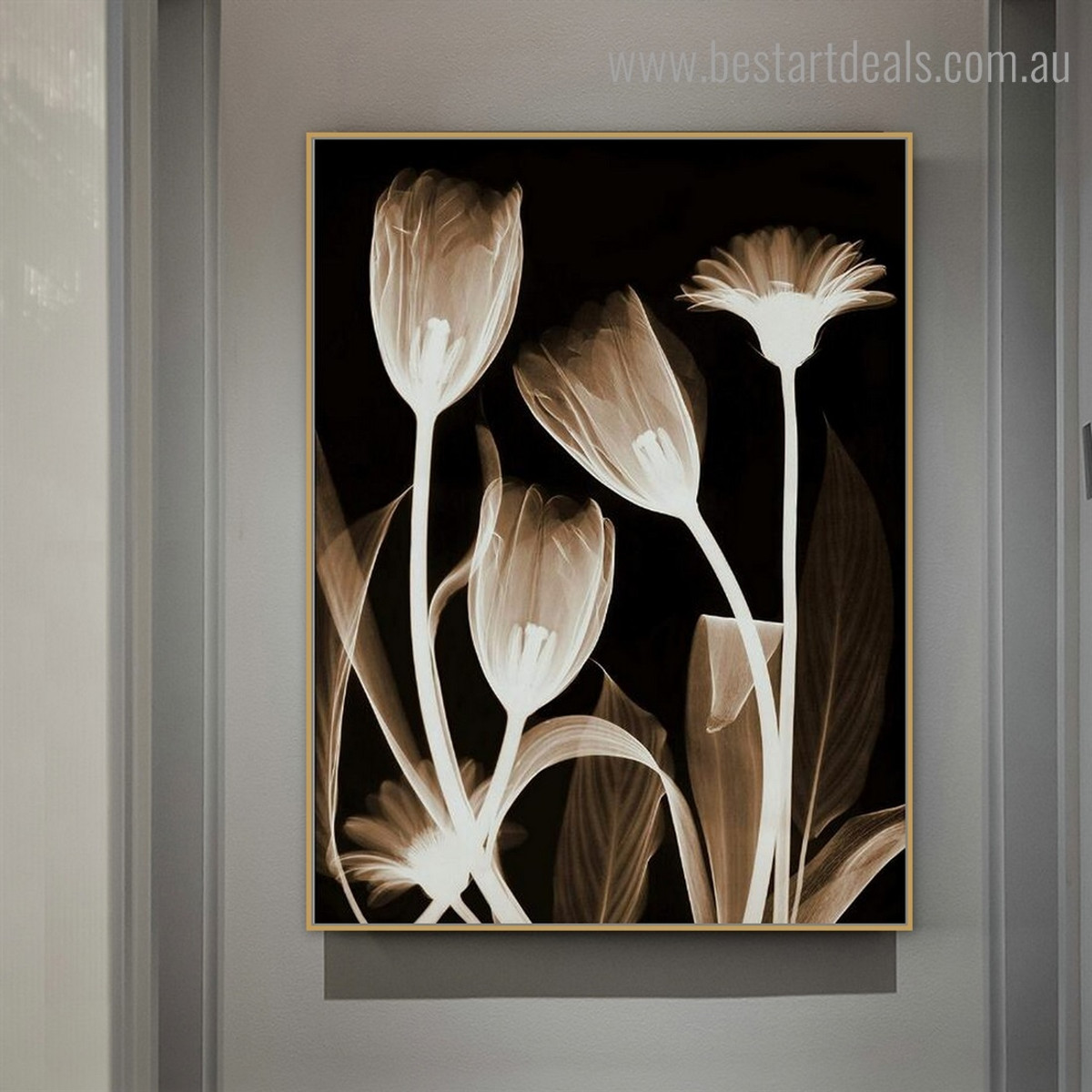 Transparent Plant Abstract Floral Framed Painting Photo Canvas Print for Room Wall Finery