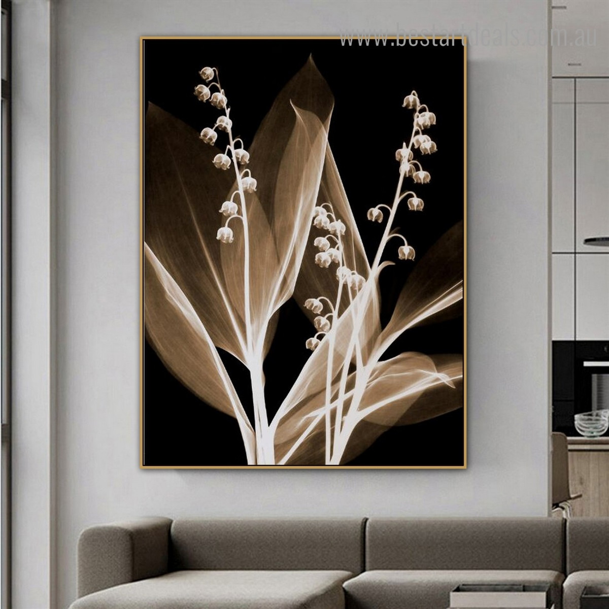 Transparent Floweret Plant Abstract Floral Framed Painting Image Canvas Print for Room Wall Finery