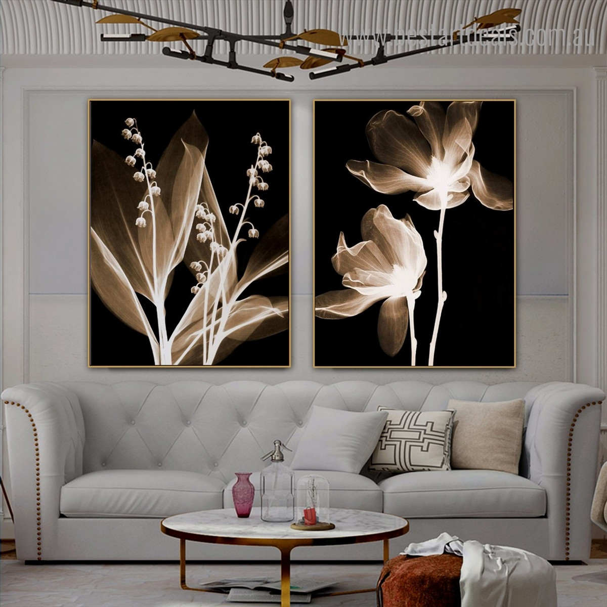 Transparent Foliage Abstract Floral Framed Painting Portrait Canvas Print for Room Wall Finery