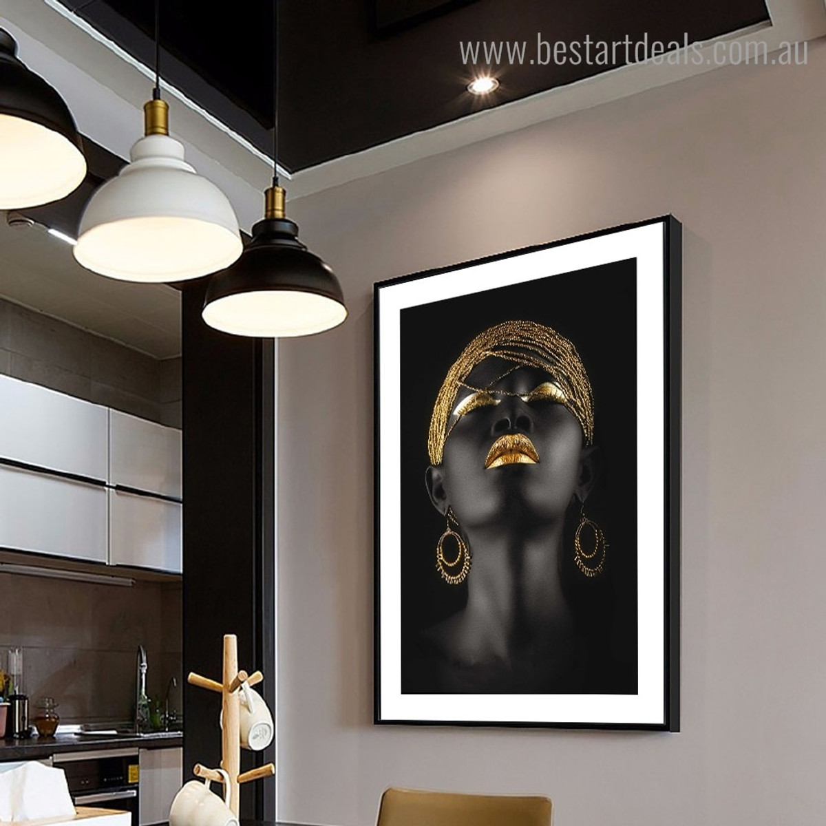 African Lady Figure Framed Artwork Picture Canvas Print for Room Wall Decor