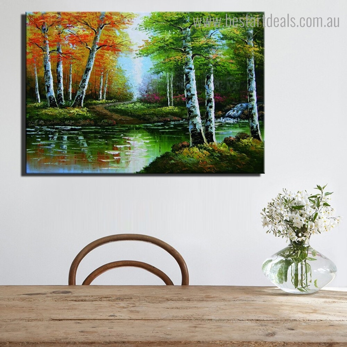Birch Trees Abstract Nature Landscape Framed Painting Image Canvas Print for Room Wall Decoration