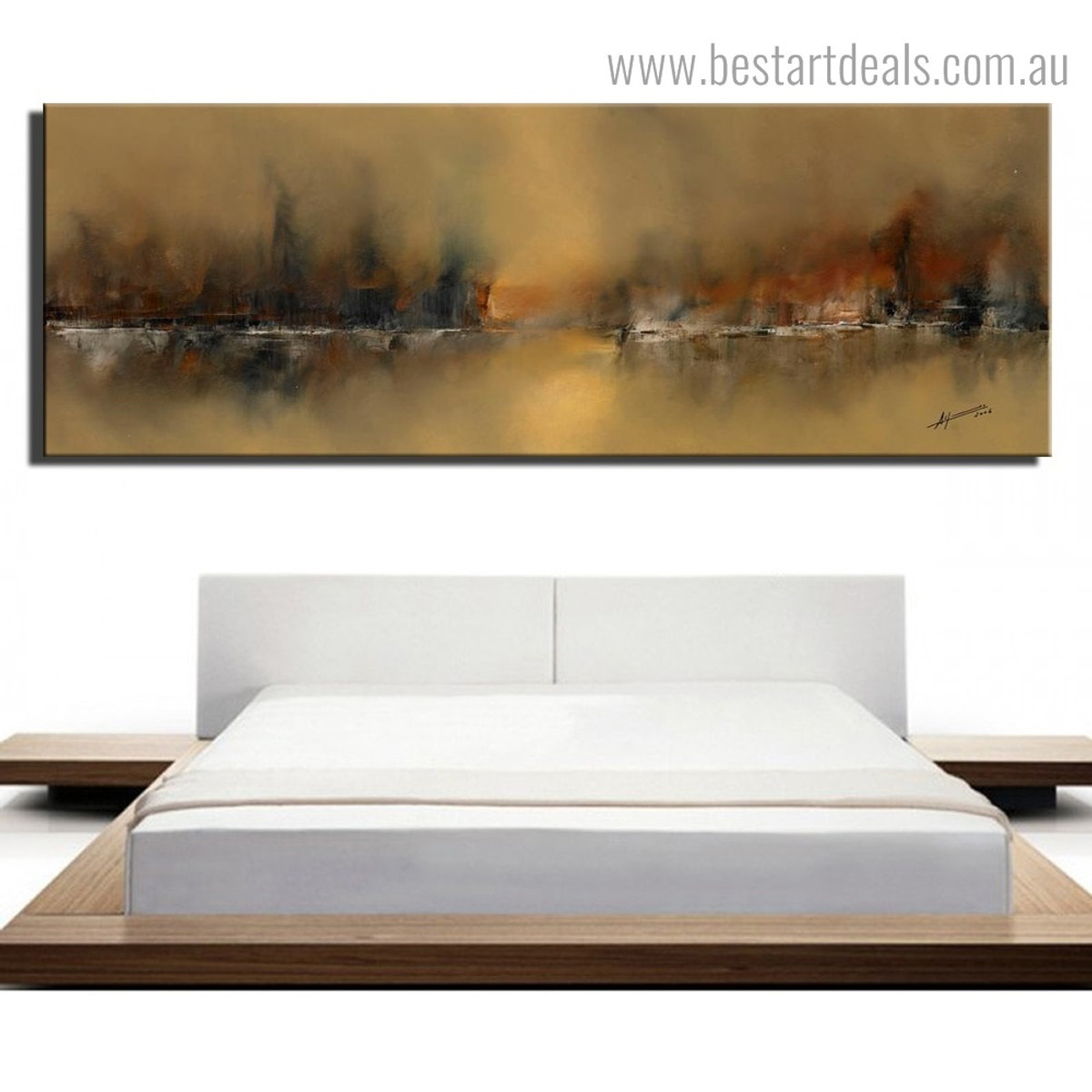 Golden Land Abstract Modern Framed Smudge Picture Canvas Print for Room Wall Outfit