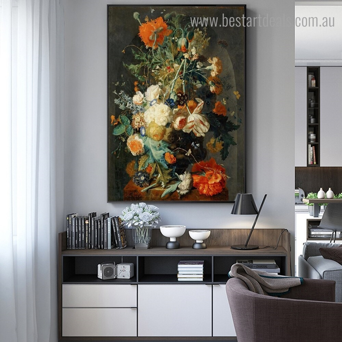 Vase of Flowers Botanical Framed Painting Picture Canvas Print for Room Wall Onlay