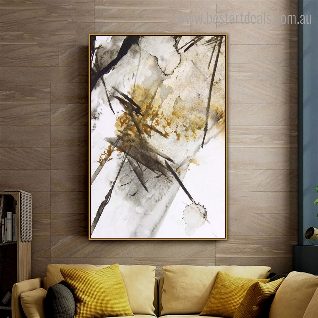 Black Gold Abstract Modern Framed Artwork Picture Canvas Print for Room Wall Assortment
