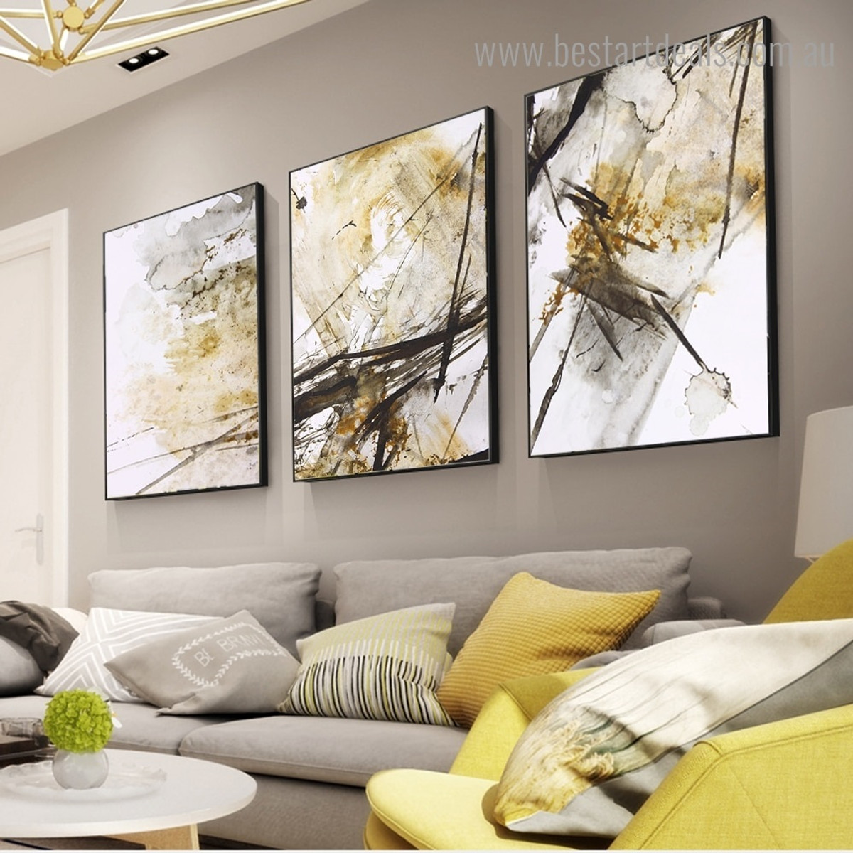 Black Gold Effect Abstract Modern Framed Artwork Image Canvas Print for Room Wall Ornament