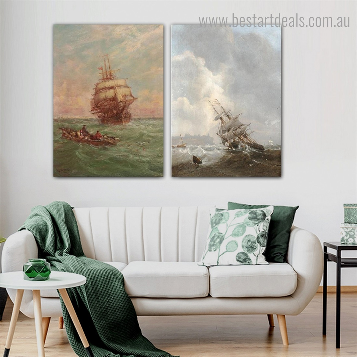 Ocean Boats Abstract Landscape Modern Framed Artwork Portrait Canvas Print for Room Wall Disposition