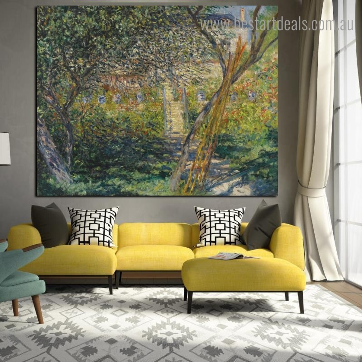 Garden at Vetheuil Landscape Framed Artwork Image Canvas Print for Room Wall Tracery