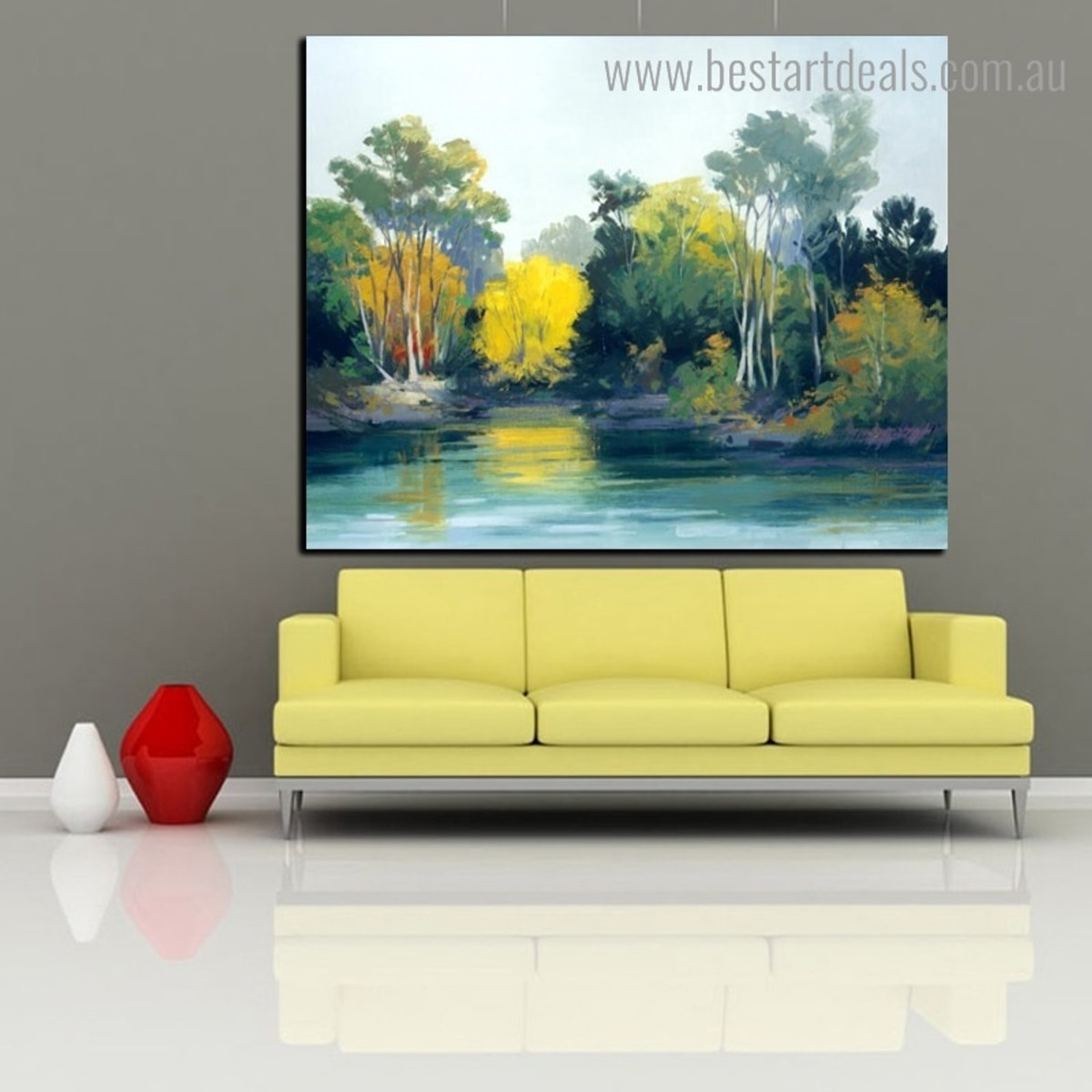 Green Forest Landscape Impressionist Framed Painting Picture Canvas Print for Room Wall Decoration