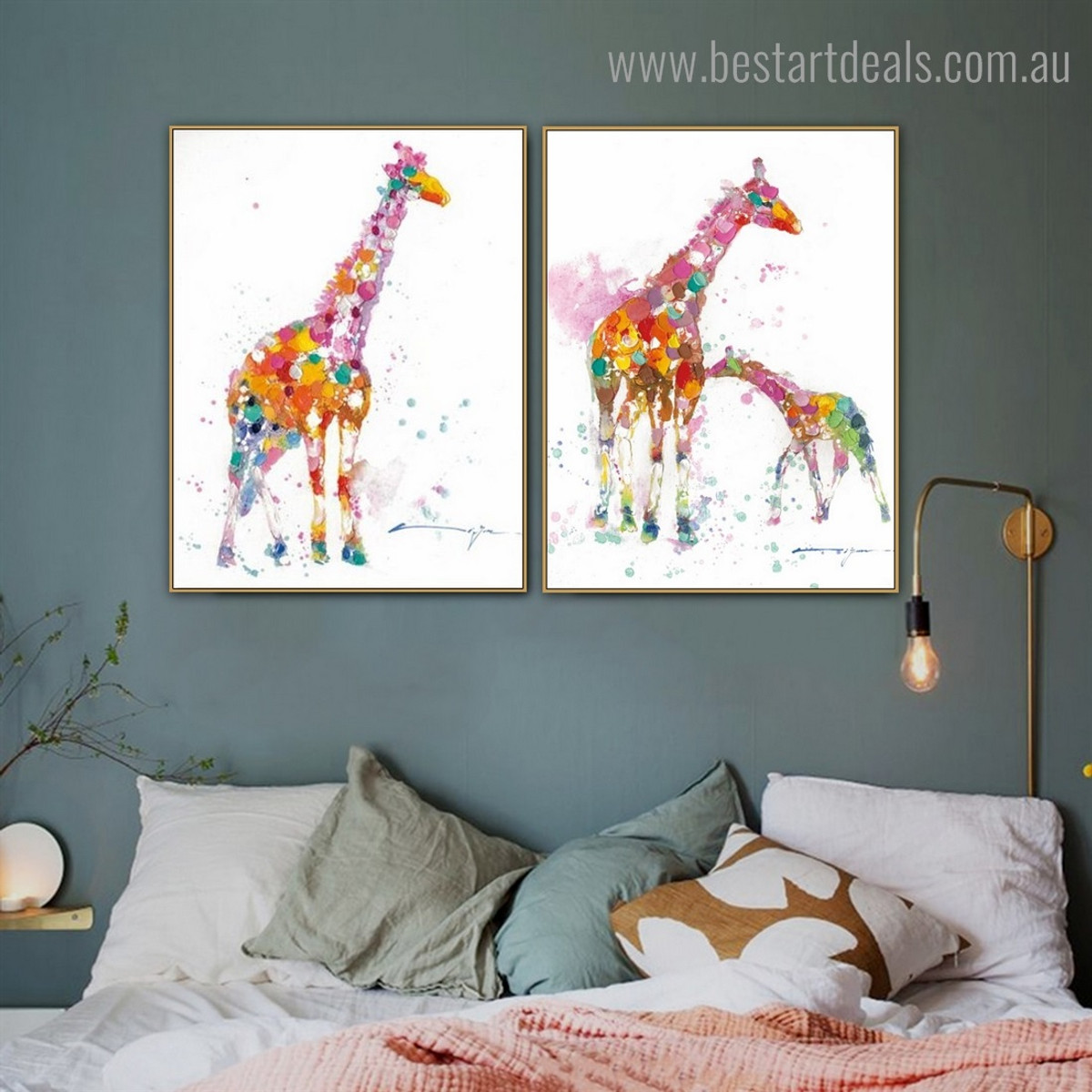 Dapple Giraffes Abstract Animal Watercolor Modern Framed Painting Photo Canvas Print for Room Wall Getup