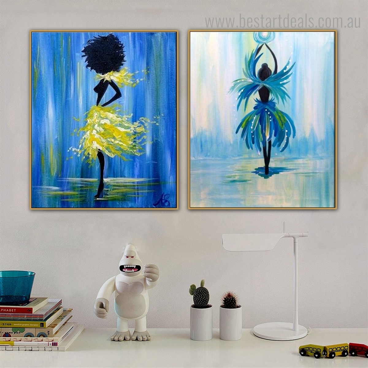 Colorful Dancers Abstract Figure Framed Painting Portrait Canvas Print for Room Wall Onlay