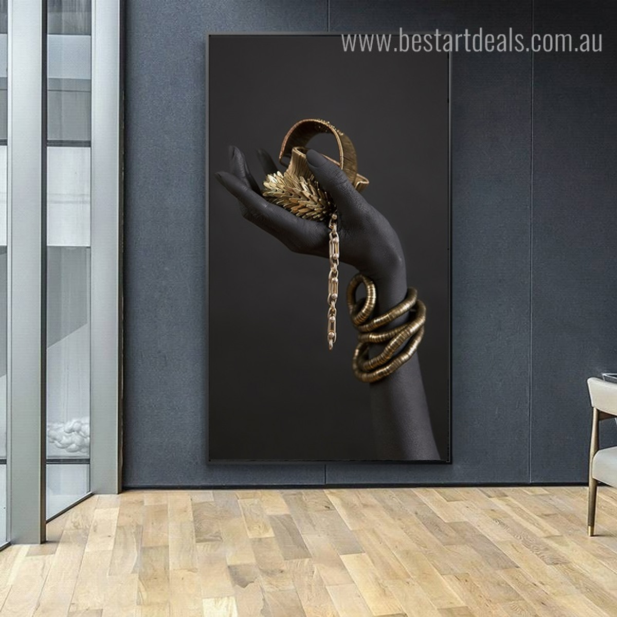 Gold Jewellery Abstract Figure Modern Framed Artwork Photo Canvas Print for Room Wall Decoration