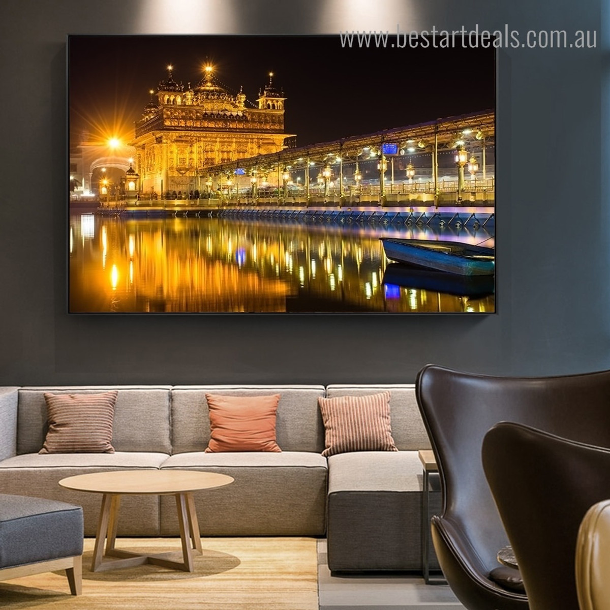 Golden Temple Nightscape Religious Modern Framed Painting Pic Canvas Print for Room Wall Getup