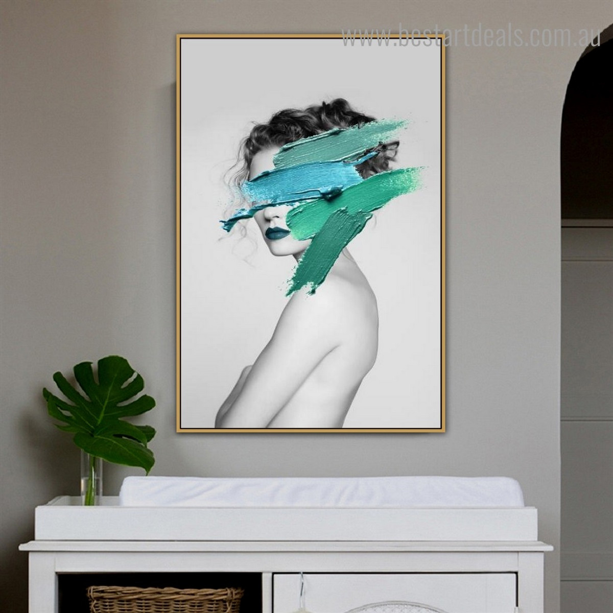 Turquoise Paint Lady Abstract Fashion Modern Framed Artwork Image Canvas Print for Room Wall Decor