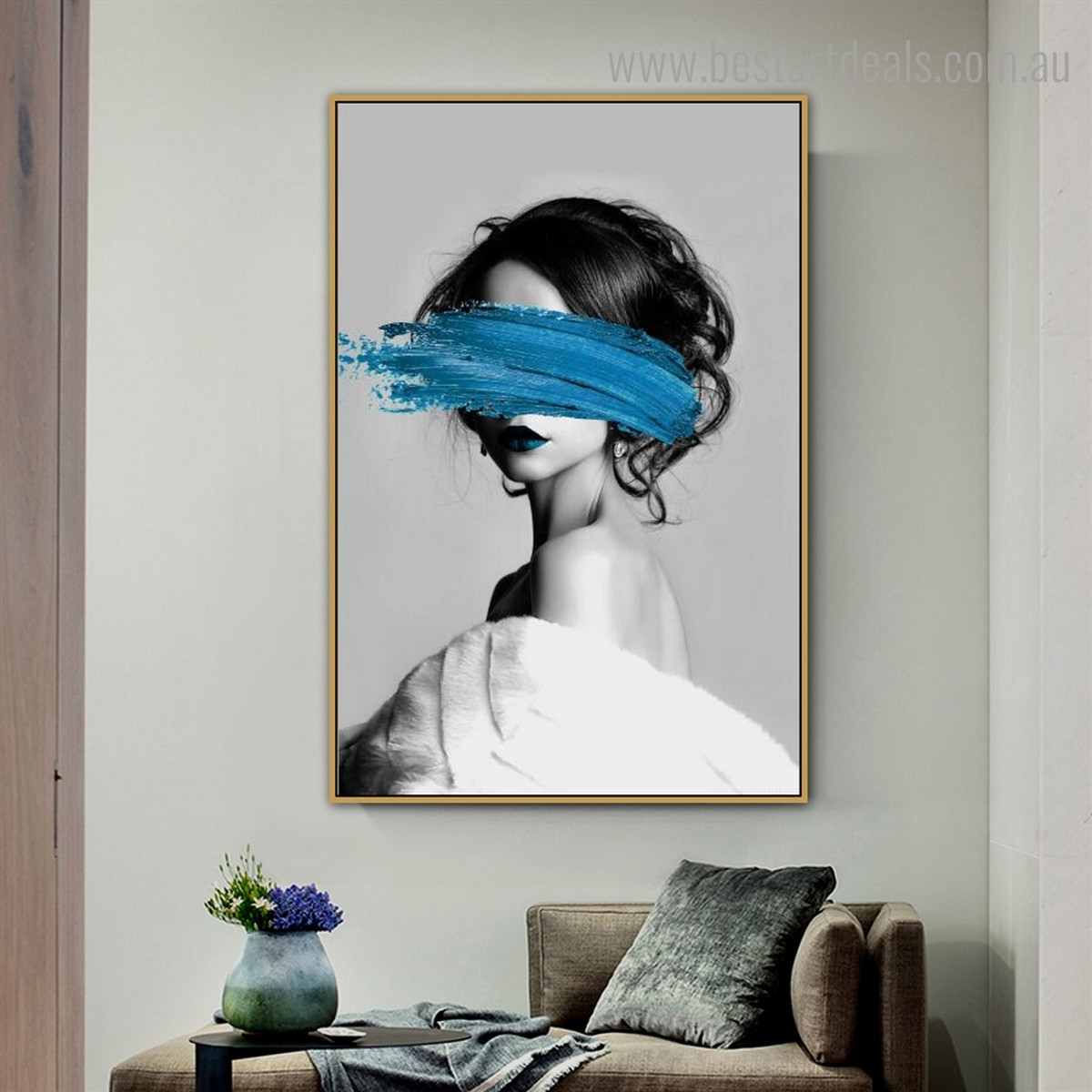 Blue Paint Face Abstract Fashion Modern Framed Artwork Pic Canvas Print for Room Wall Assortment