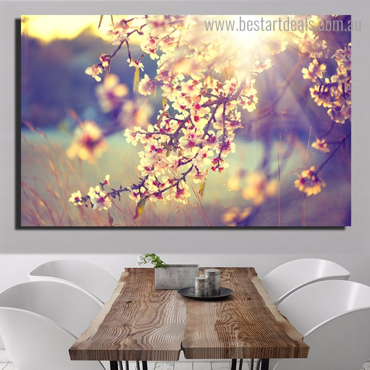 Sakura Flowers Landscape Nature Framed Painting Picture Canvas Print for Room Wall Decor