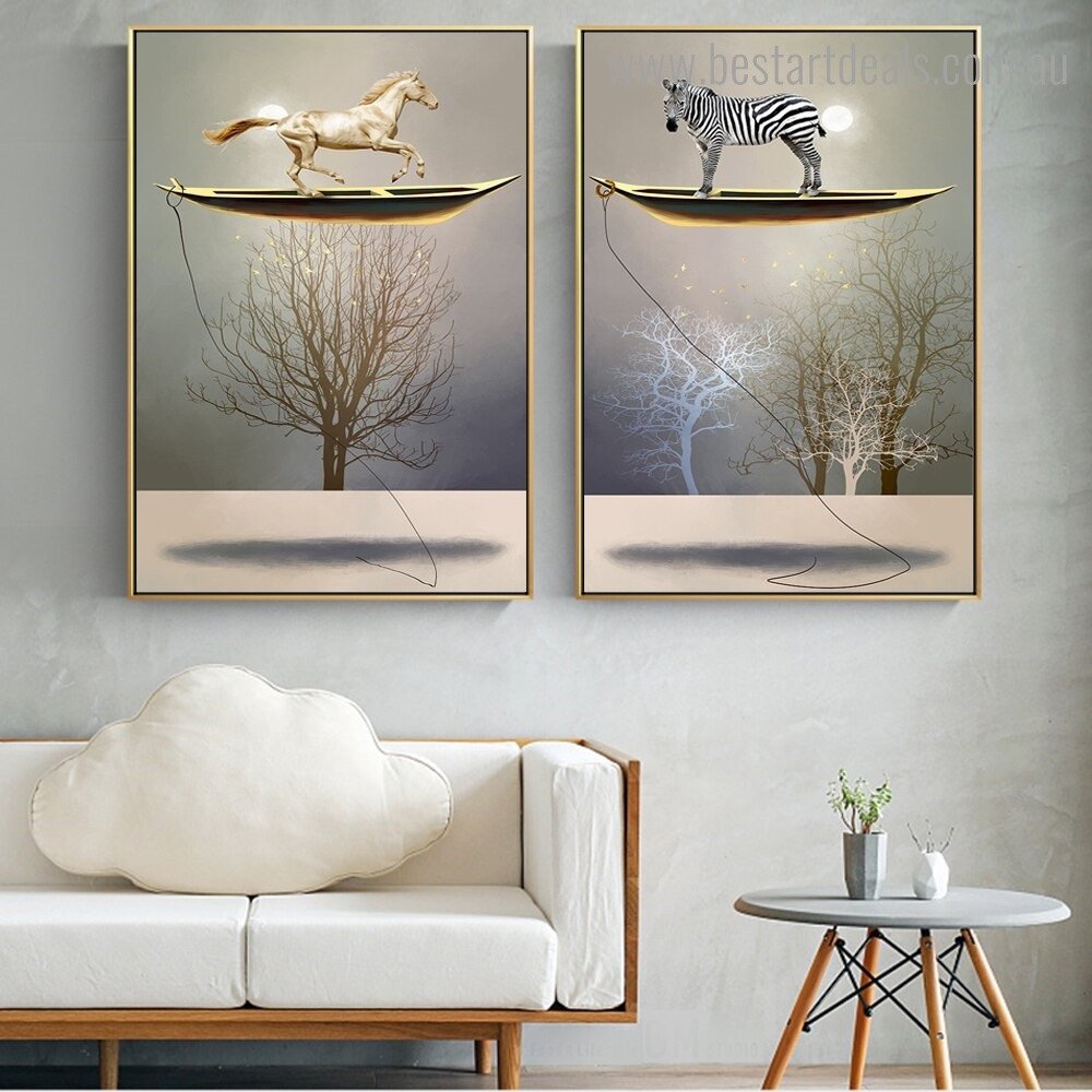Horse Zebra Animal Abstract Framed Artwork Picture Canvas Print for Room Wall Molding