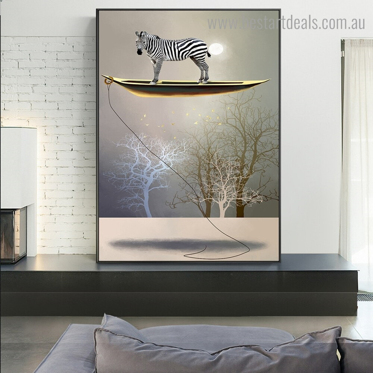 Zebra Prow Animal Abstract Framed Artwork Picture Canvas Print for Room Wall Decor