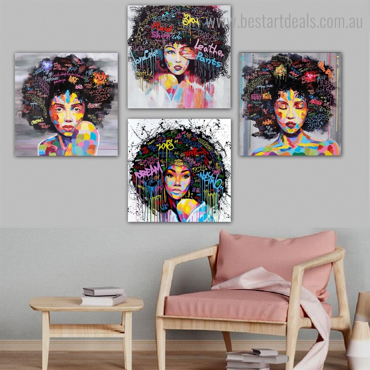 Calico Ladies Face Abstract Graffiti Framed Painting Pic Canvas Print for Room Wall Garniture