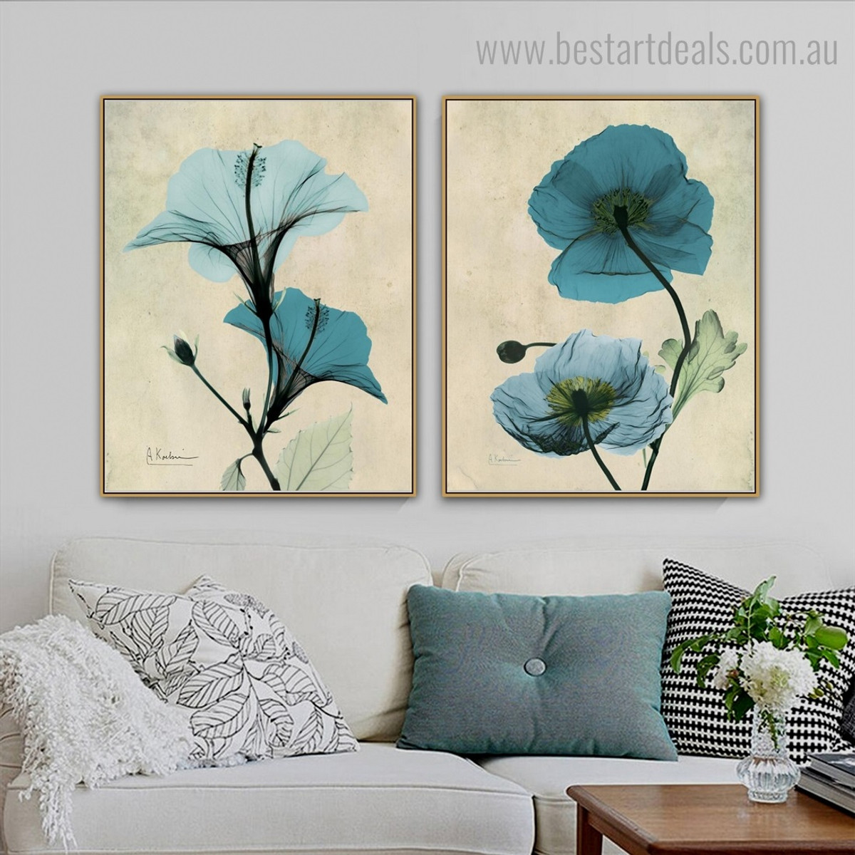 Poppy and Hibiscus Abstract Floral Framed Painting Image Canvas Print for Room Wall Onlay