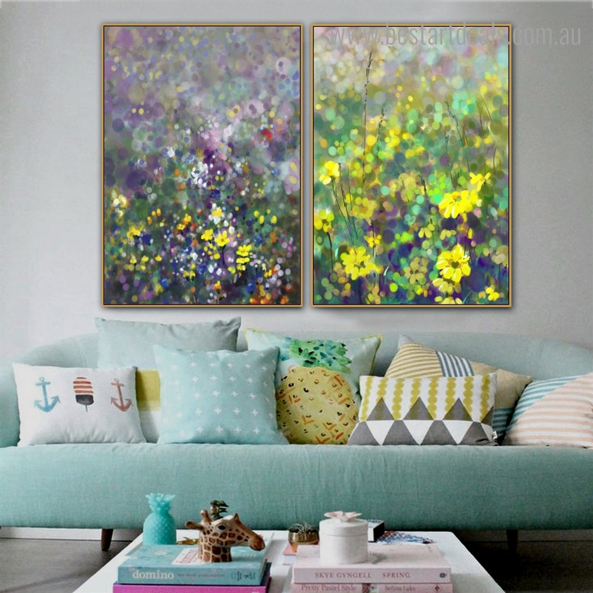 Florets Garden Abstract Botanical Framed Painting Image Canvas Print for Room Wall Onlay