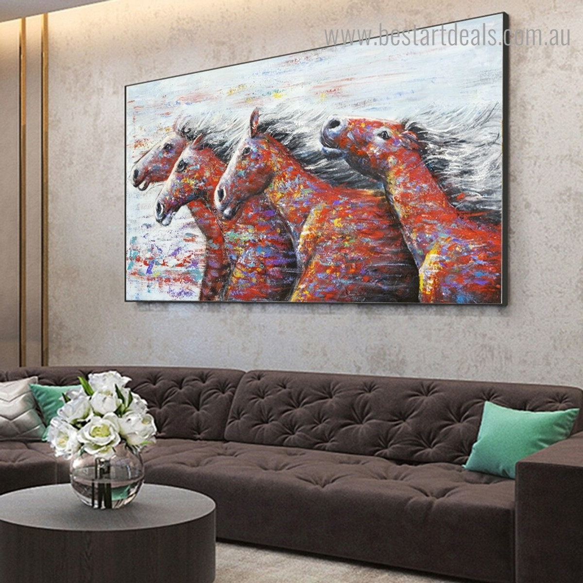 Dapple Running Horses Abstract Animal Framed Portraiture Photo Canvas Print for Room Wall Onlay