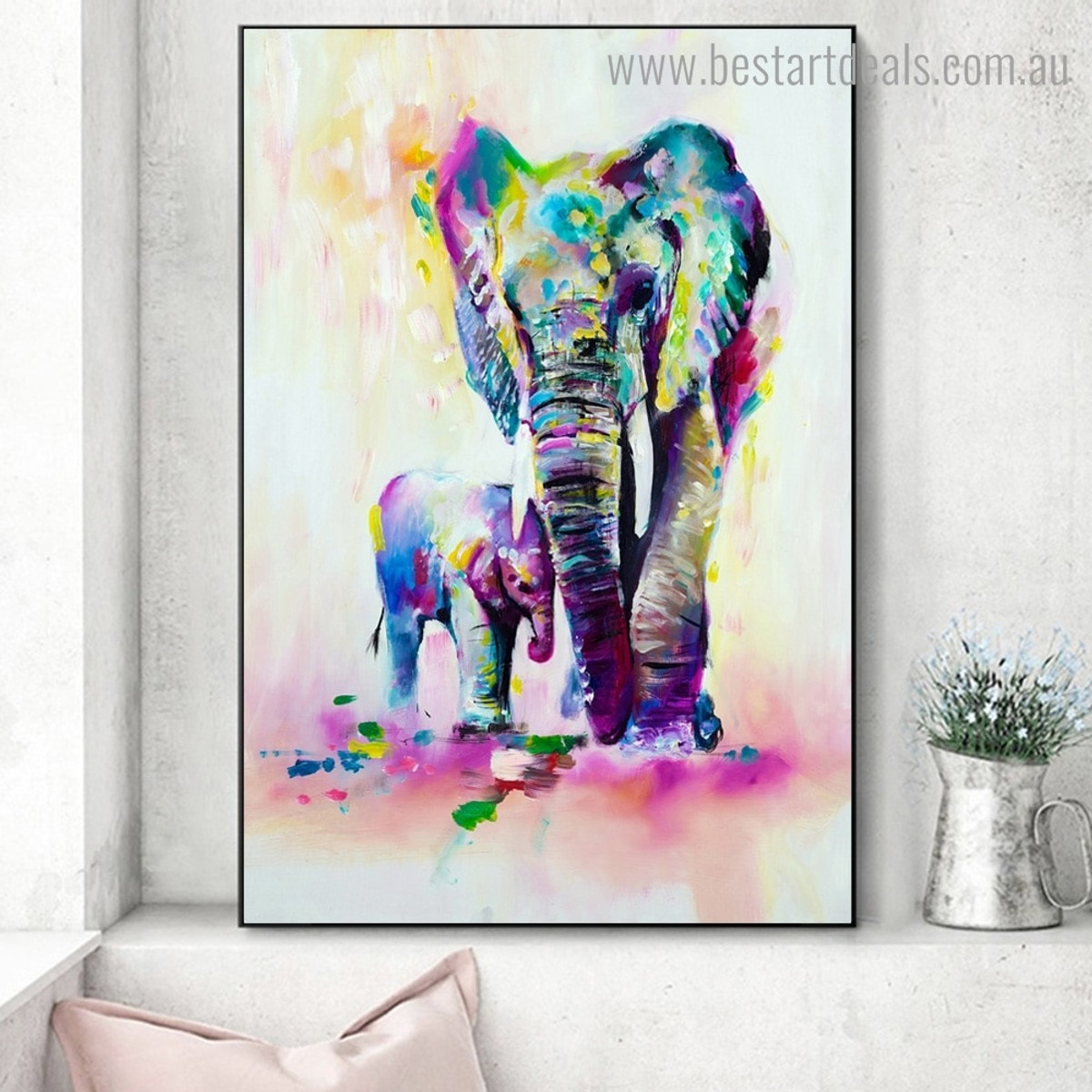 Dapple Elephants Abstract Animal Framed Painting Portrait Canvas Print for Room Wall Outfit