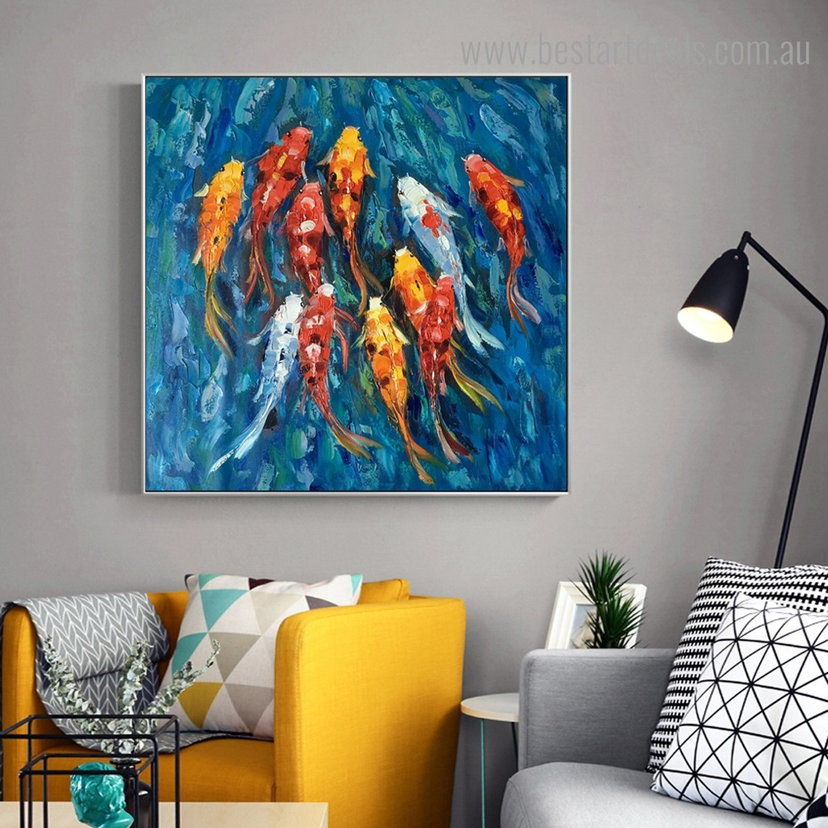Dapple Fishes Animal Watercolor Graffiti Framed Painting Photo Canvas Print for Room Wall Drape