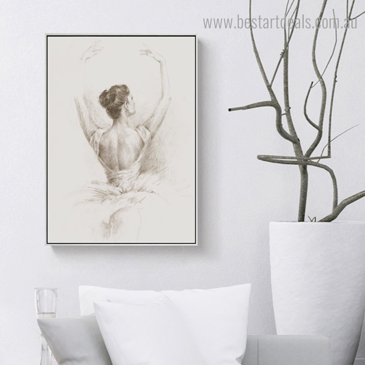 Ballerina Girl Backside Abstract Figure Framed Artwork Image Canvas Print for Room Wall Garniture