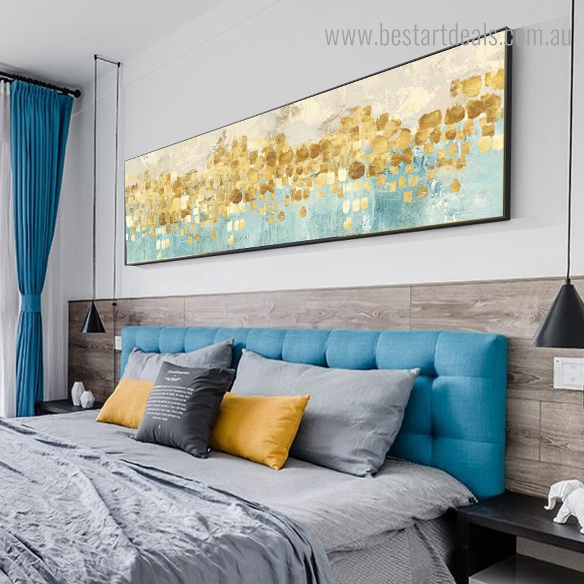 Golden Dots Abstract Modern Framed Painting Picture Canvas Print for Room Wall Drape