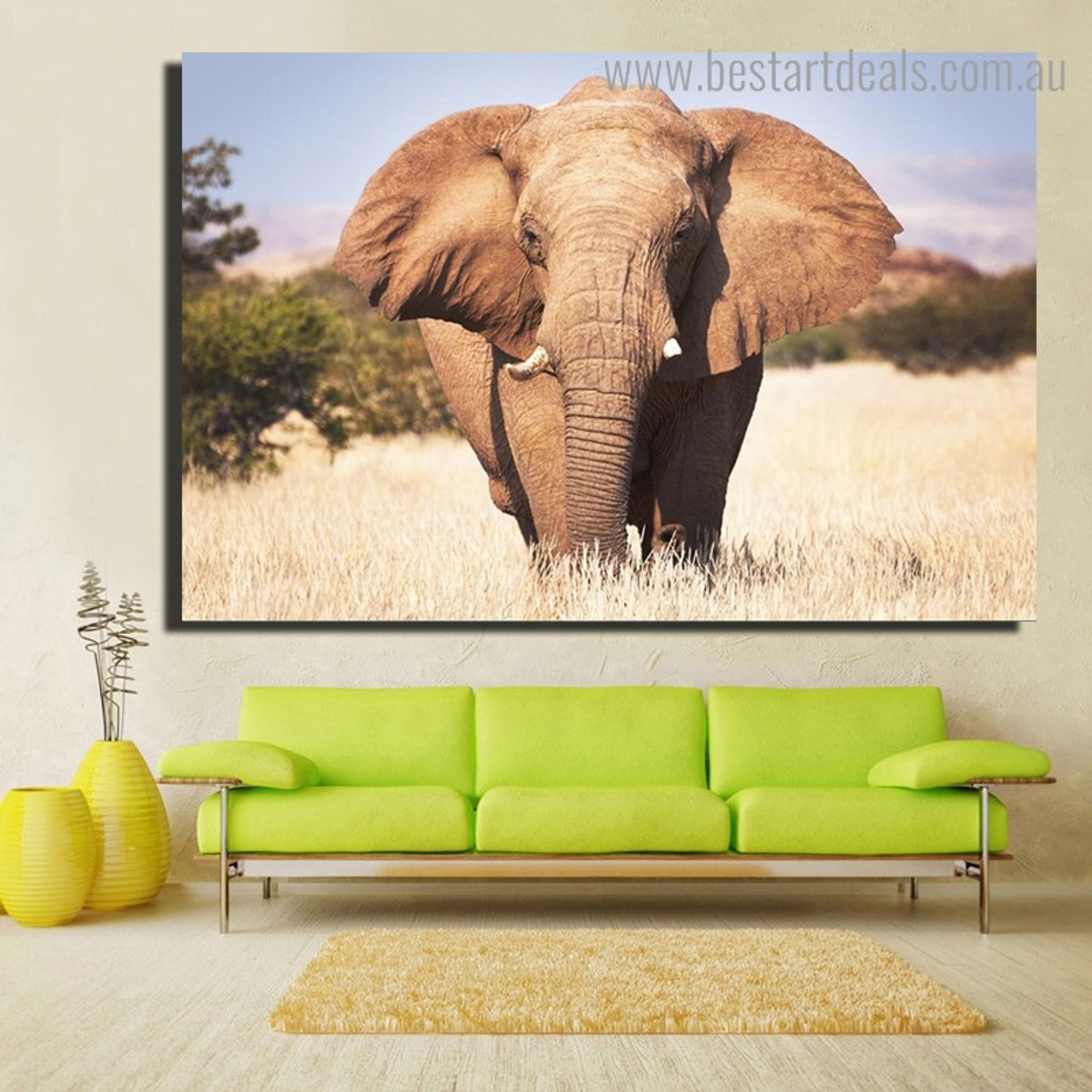 Brown African Elephant Animal Modern Framed Painting Photo Canvas Print for Room Wall Tracery