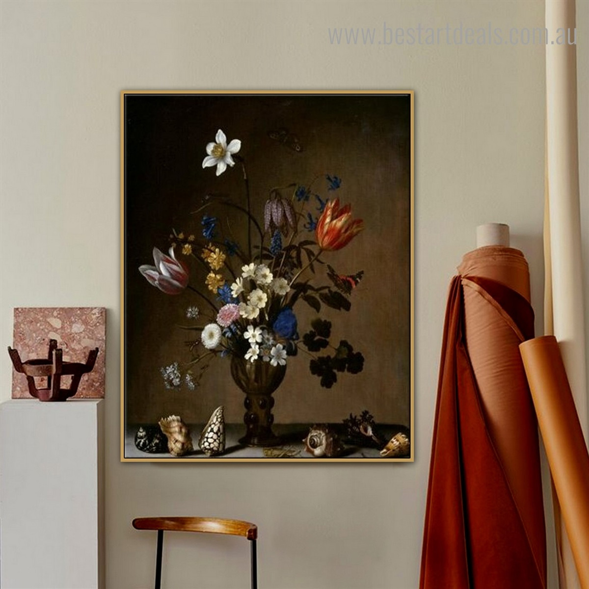 Bouquet Shells Floral Reproduction Framed Painting Image Canvas Print for Room Wall Outfit