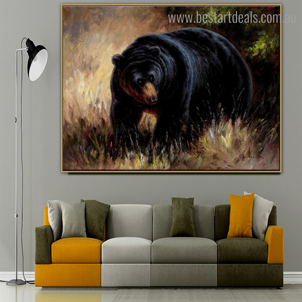 Wild Black Bruin Animal Nature Framed Painting Image Canvas Print for Room Wall Outfit