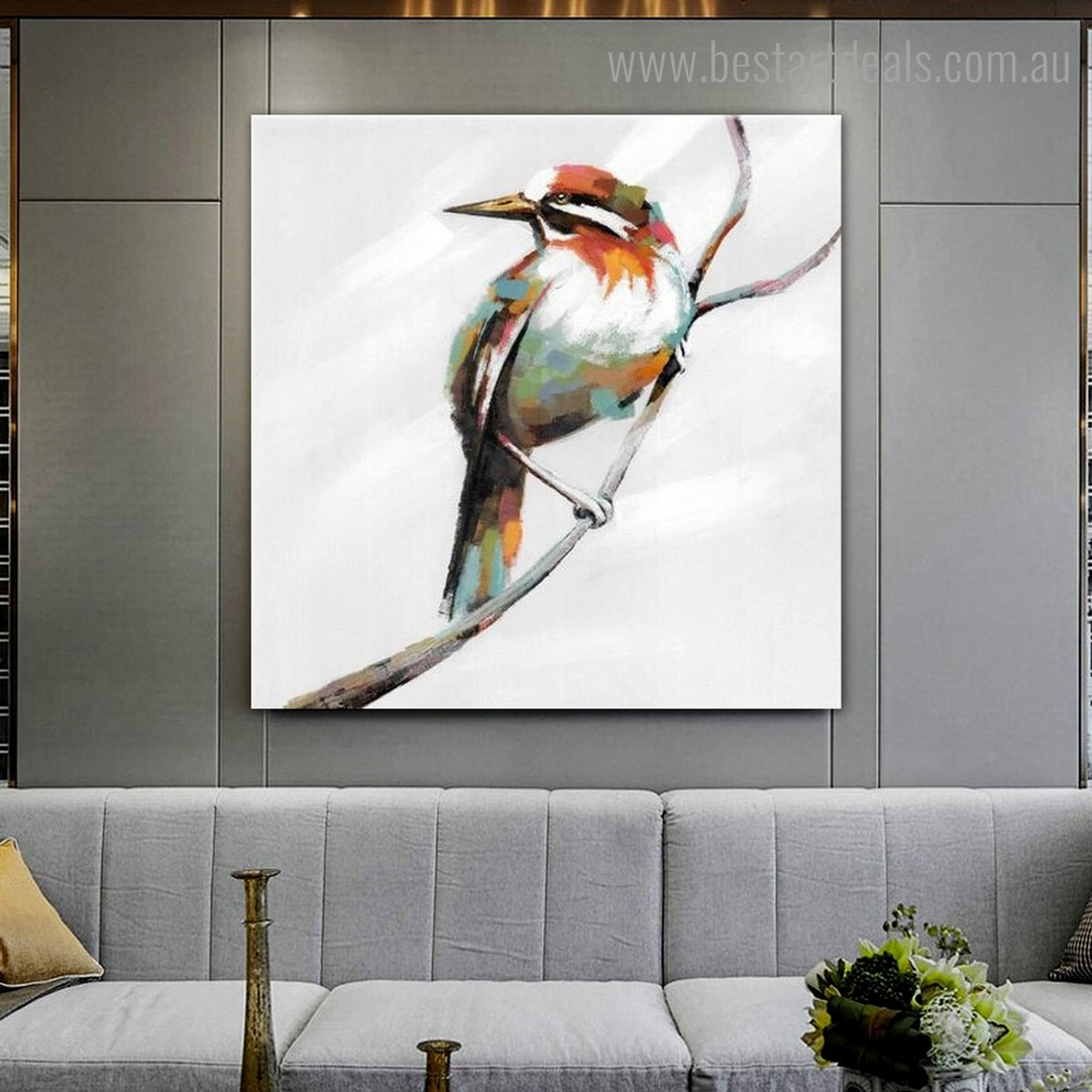 Chromatic Magpie Abstract Bird Modern Framed Painting Image Canvas Print for Room Wall Adornment