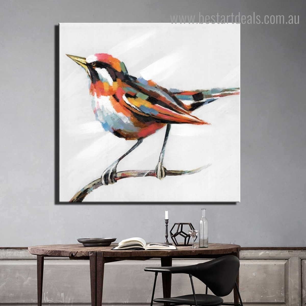 Magpie Abstract Bird Modern Framed Painting Image Canvas Print for Room Wall Ornamentation