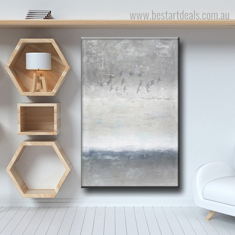 Birds Over Sea Abstract Framed Painting Picture Canvas Print for Room Wall Flourish