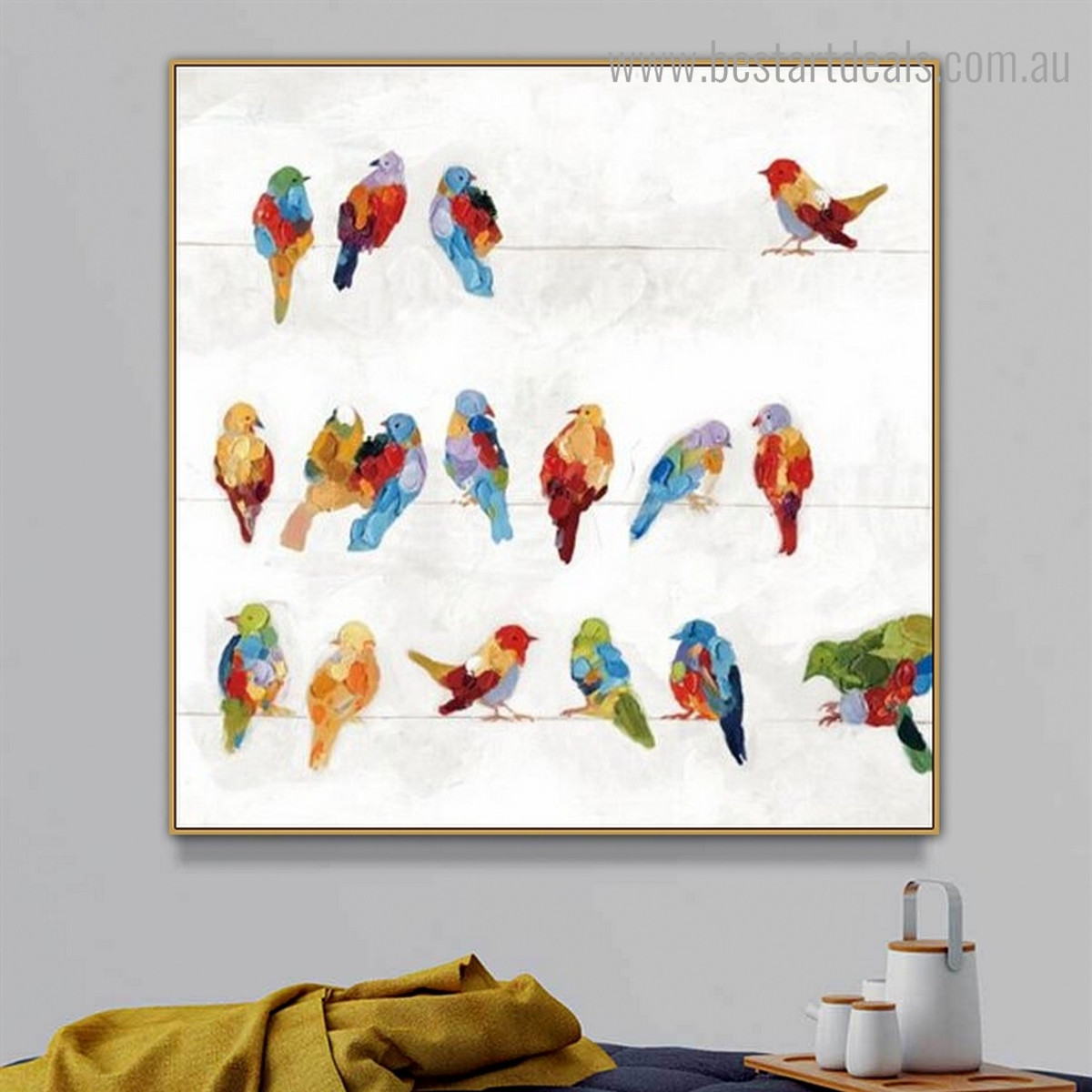 Multicoloured Birdie Abstract Bird Framed Smudge Photo Canvas Print for Room Wall Adornment