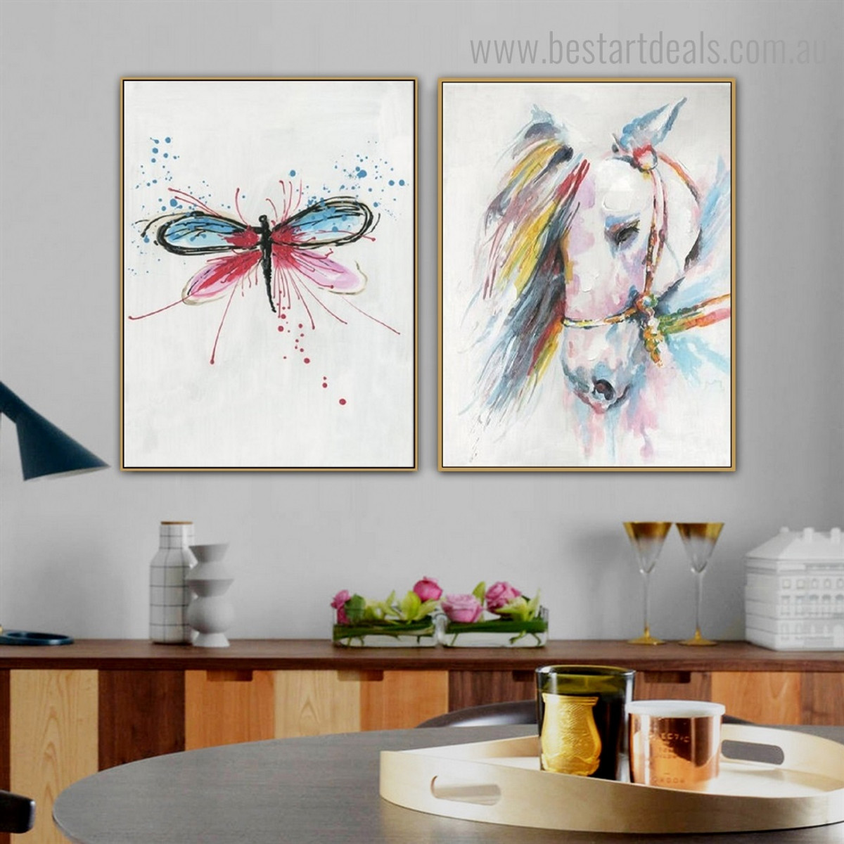 Dragonfly Steed Abstract Animal Framed Artwork Picture Canvas Print for Room Wall Ornament